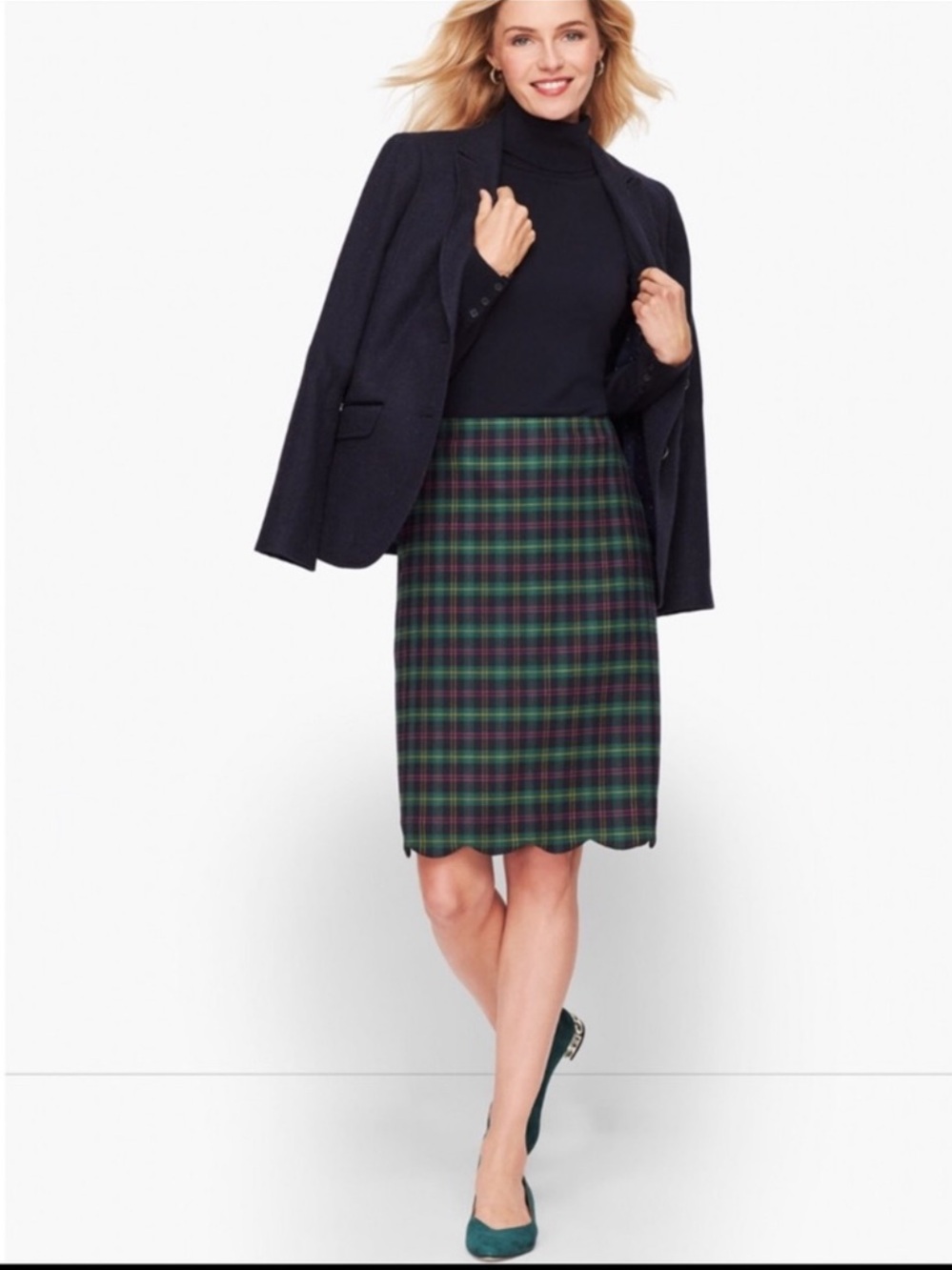 Talbots Tartan A-Line Wool Blend Skirt - Picture 2 of 10